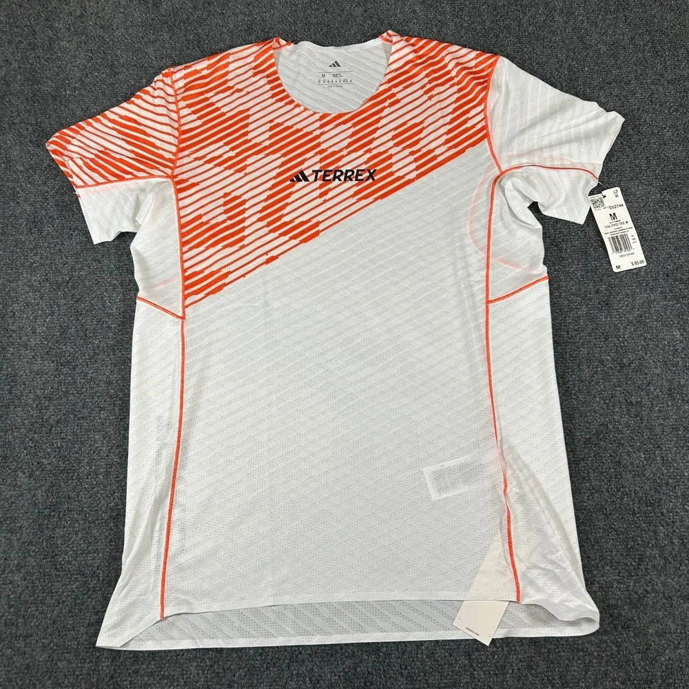 Adidas Terrex Techrock Elite T-Shirt Men's Medium White Orange‎ JX2744 NWT $85